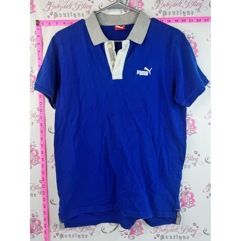 Puma polo T-shirt embroidered royal Men’s Blue Polo with Gray Contrast Collar